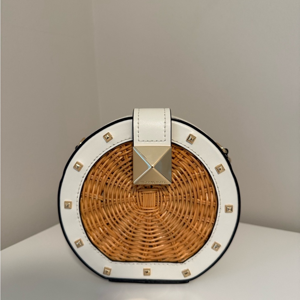 Michael Kors White and Tan Woven Mini Bag